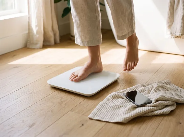 Stepping onto a smart scale at home